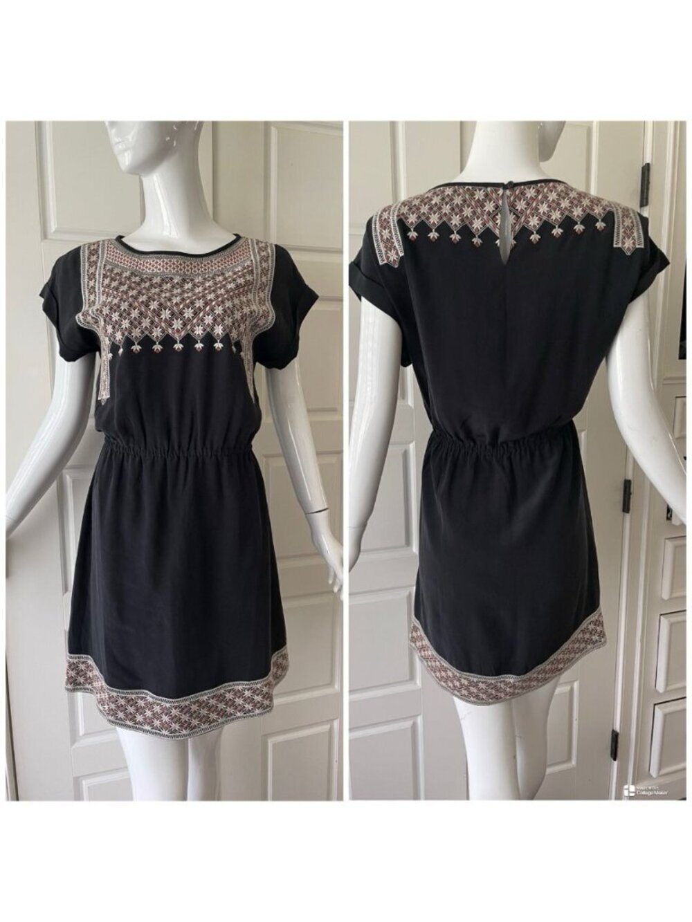 Madewell Black Silk Embroidered Boho Shift Mini Dress Folk Festival Southwest 6